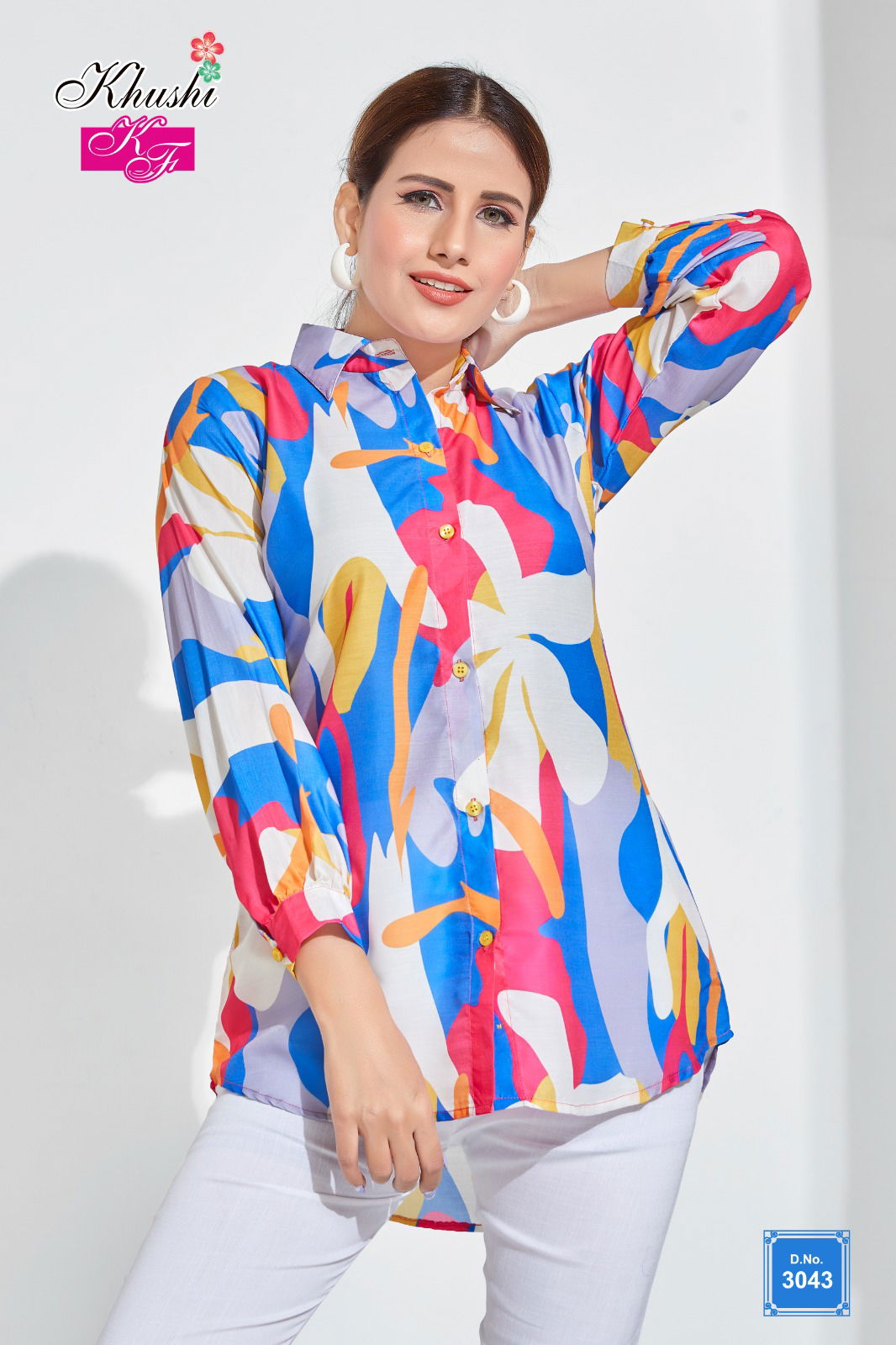 Fancy Digital Printed Ladies Shirt Catalog